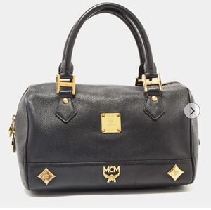 MCM Black Leather Satchel with Gold Accents